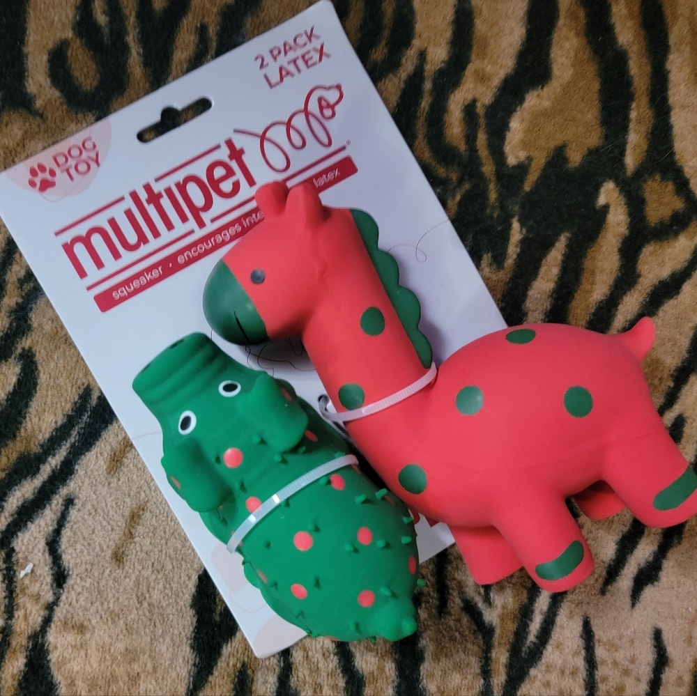 Multipet Dog Pig And Giraffe Latex Toy  2 Pack Holiday Christmas Mini Xs Ea.
